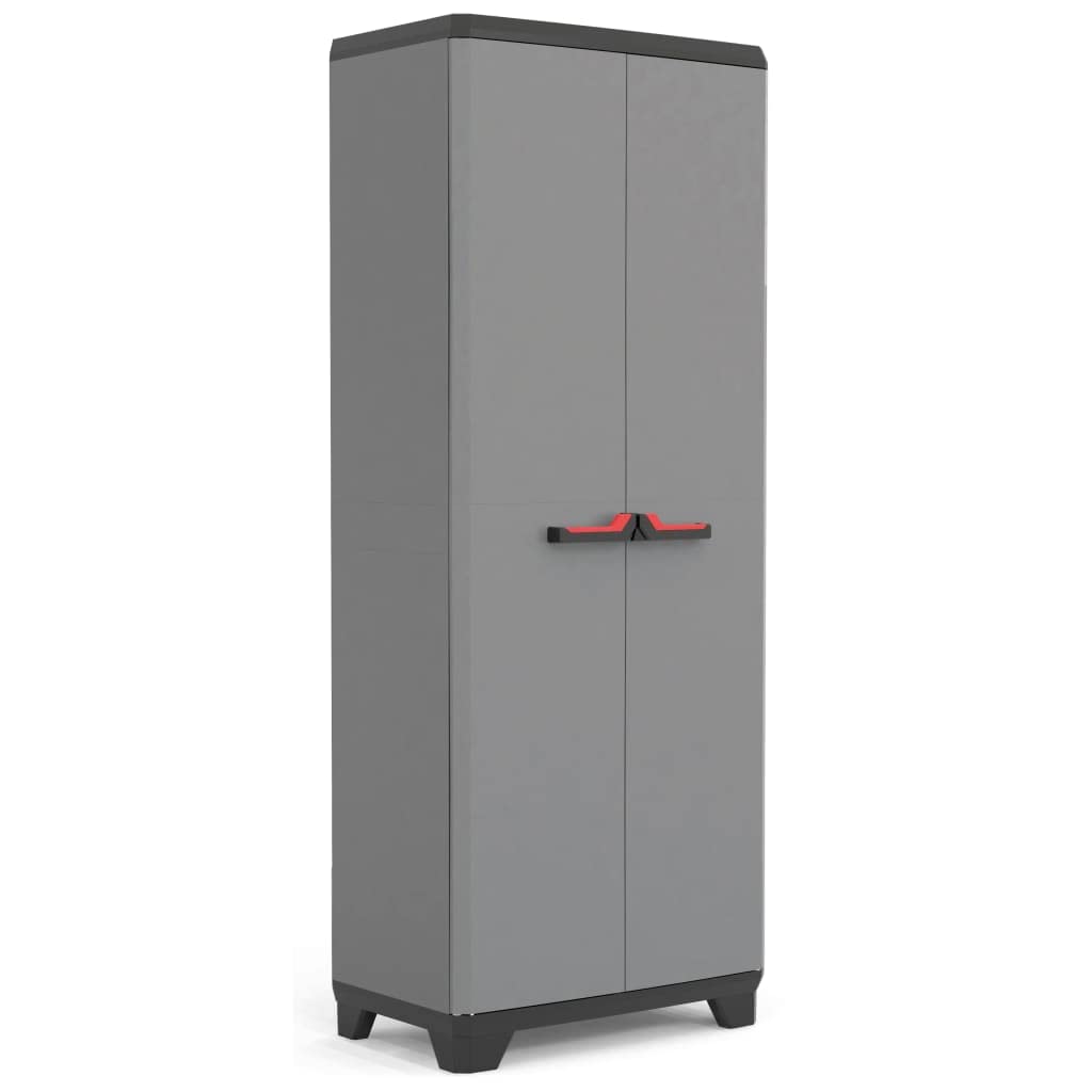 Keter Stilo High Indoor Garage Utility Multi purpose Cabinet - Grey/Black/Red