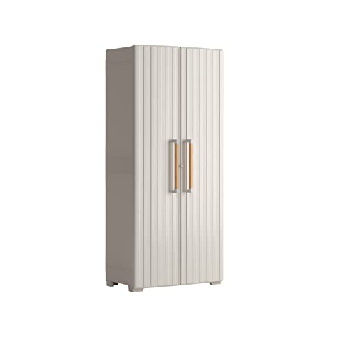 Keter Groove Tall Indoor Outdoor Garage Utility Multi purpose Cabinet – Beige/Sand